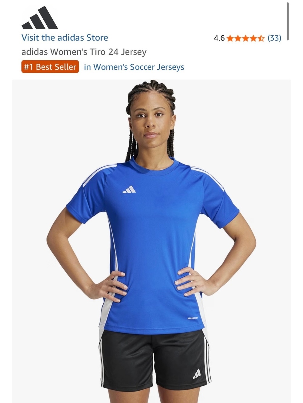 adidas Women's Tiro 24 Royal Blue and White Soccer Jersey Size Medium Tall
